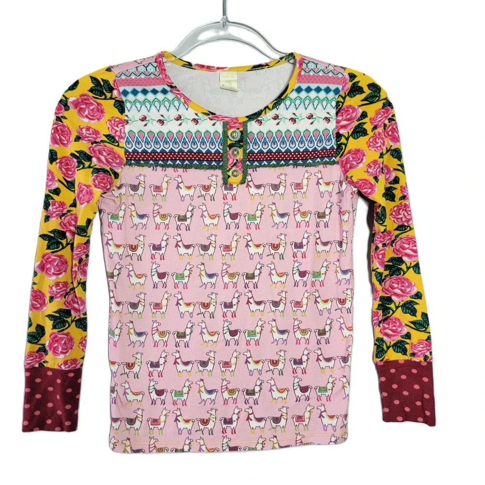 Matilda Jane Llama Floral Long Sleeve Henley‎ Shirt Kids Girls Size 10